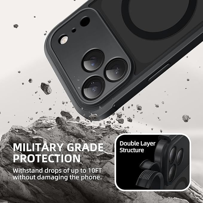 BERFY for iPhone 17 Pro Case, Compatible with MagSafe, Built-in Glass Screen Protector, Camera Protection, Shockproof Full Body Phone case 6.3", Clear Black