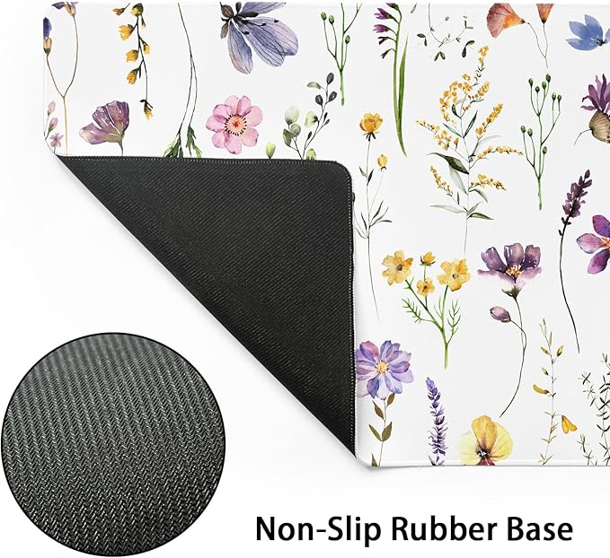 Pretty Flowers Mouse Pad XL Cute Floral Chic Plant Spring Summer Extended Table Mat 80X30cm Non-Slip Rubber Base Stitched Edge Large Mousepad for Desk Gaming Laptop Desk Top,31.5×11.8 Inch