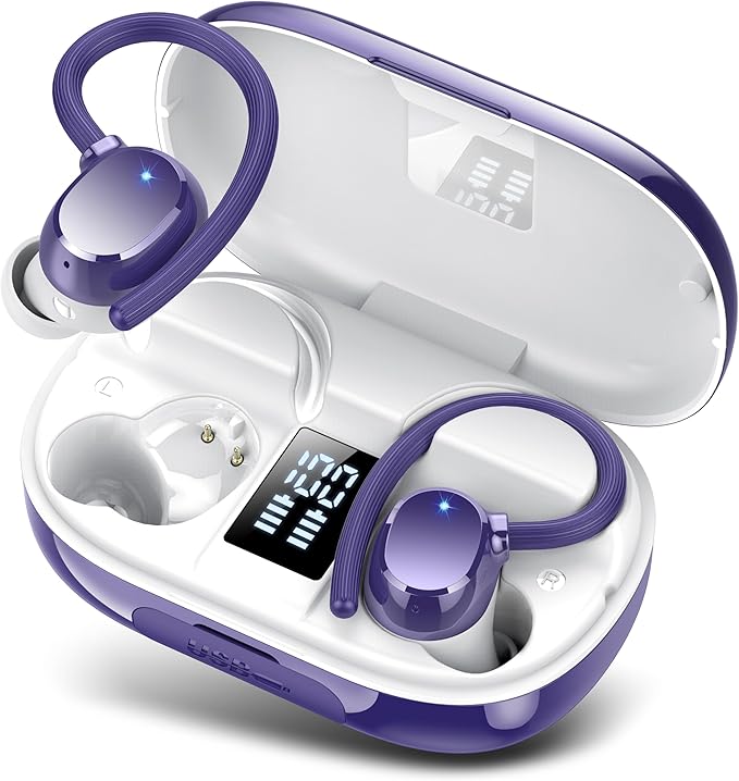 Wireless Earbuds, 128Hrs Bluetooth 5.3 Headphones Sport, Bluetooth Earbuds with ENC Noise Canceling Mic, Bass Stereo Wireless Earphones, IP7 Waterproof Over Ear Buds with Earhooks for Gym/Running