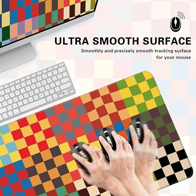 Desk Cover Mat, Extended Cute XXL Large Mouse Pad, Computer Laptop Mat Desk Decor for Office Game Home 31.5 X 15.7 Inch (Retro Checkered)