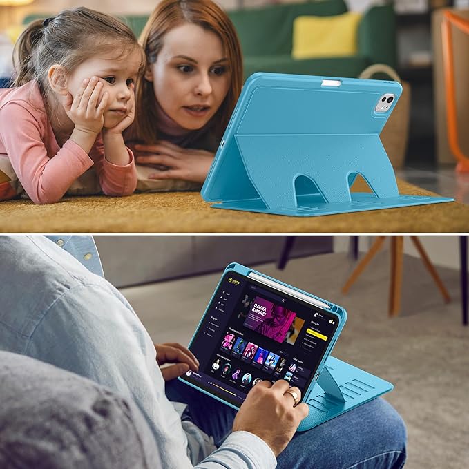 VIKESI Case for iPad Pro 11 inch (M5/M4) 2025/2024,Multiple Angles Magnetic Stand Cover,Shockproof Back,Pencil Holder,and Auto Sleep/Wake,Sky Blue