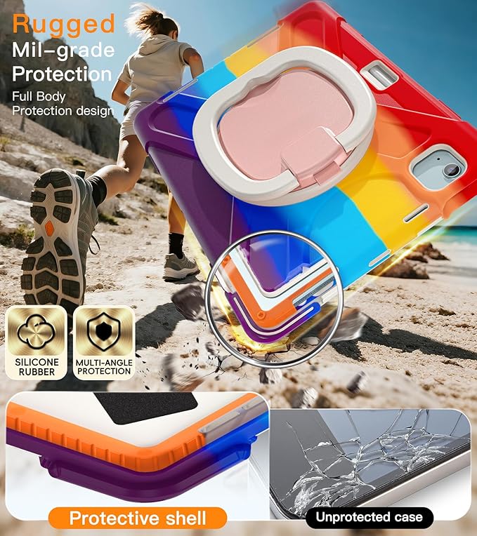BATYUE Case for Air 11-inch M4 (2026)/M3 (2025)/M2 (2024), iPad Air 5th/4th 10.9 inch(2022/2020), iPad Pro 11" 4th/3rd/2nd/1st, Kids Cover with 360° Rotating Stand, Pencil Holder, Carrying Strap, Red