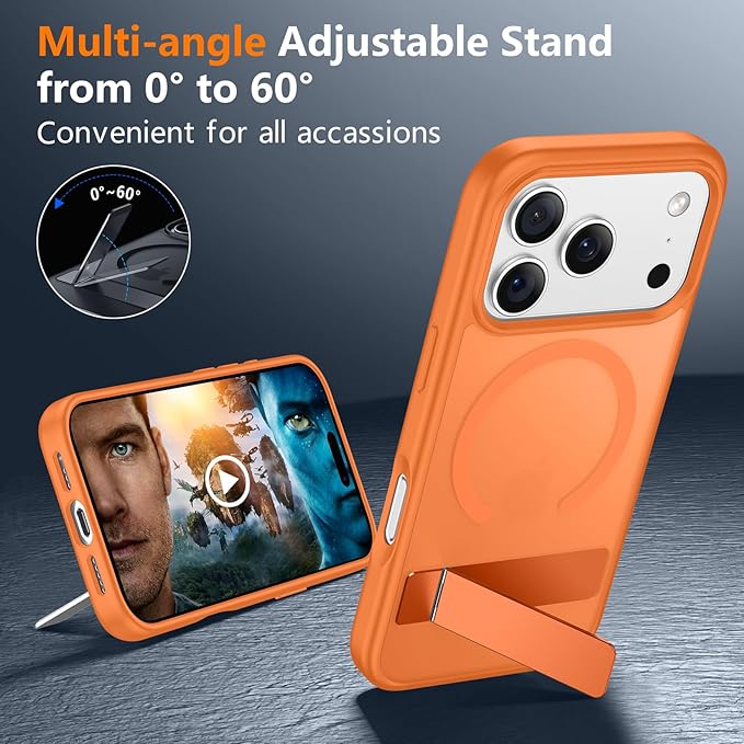 SPIDERCASE Magnetic for iPhone 17 Pro Max Case,with [3 Stand Ways] [Military Grade Drop Protection] with Invisible Stand Shockproof Slim Case for iPhone 17 Pro Max 6.9",Orange
