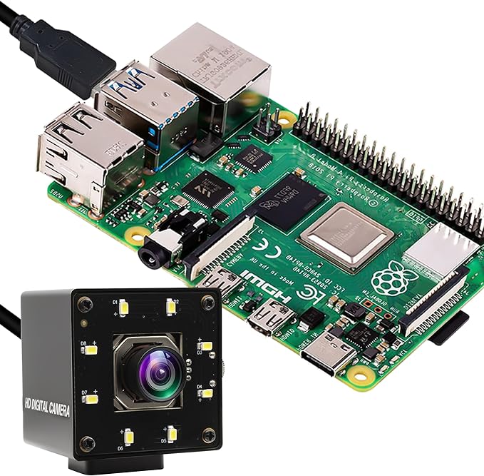 4k USB Camera Autofocus 100 Degree No Distortion Lens Color Night Vision Webcam for Computer UVC USB2.0 Lightburn Cam Plug and Play for Raspberry Pi Linux Mac OS Jetson Nano