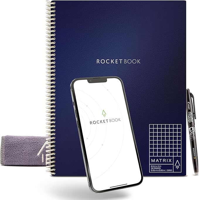 Rocketbook Matrix Smart Reusable Graph Paper Notebook, Digitally Connected, Isometric Notebook, Letter Size 8.5x11, Blue