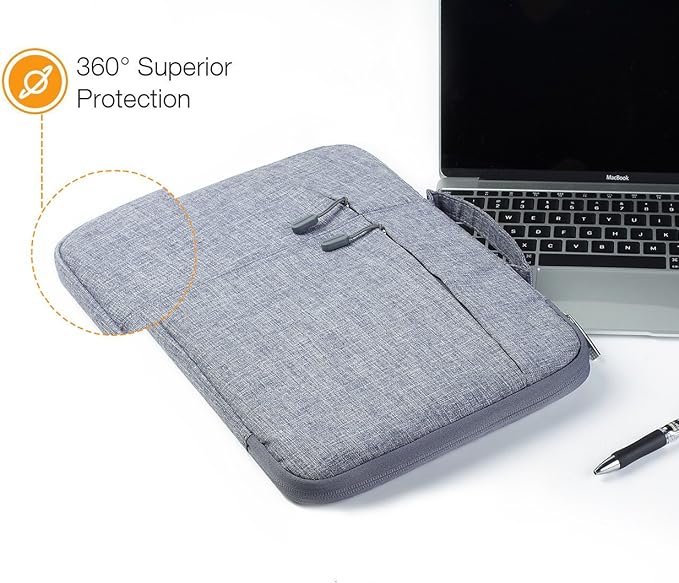 Megoo 13inch Laptop Sleeve with Accessory Pouch for Surface Laptop 5/4/3/2/6 13.5", Laptop 7 13.8", Surface Book 13.5", Carry Case for 13"~14" Tablet Chromebook(Gray with Charger Case)