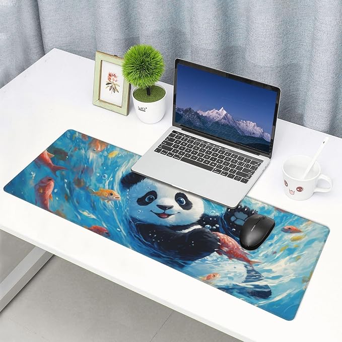 Cute Panda Mouse Pad XL Large Mousepad Non Slip Rubber Base Desk Mat for Laptop Computer Gaming 31.5" X 12"