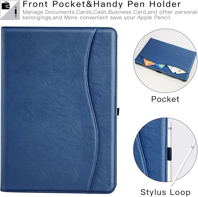 Ztotop Case for iPad Pro 12.9 Inch 2017/2015 (Old Model,1st & 2nd Gen), Premium Leather Folding Stand Folio Cover with Auto Wake/Sleep, Document Card Slots and Multiple Viewing Angles, Navy Blue