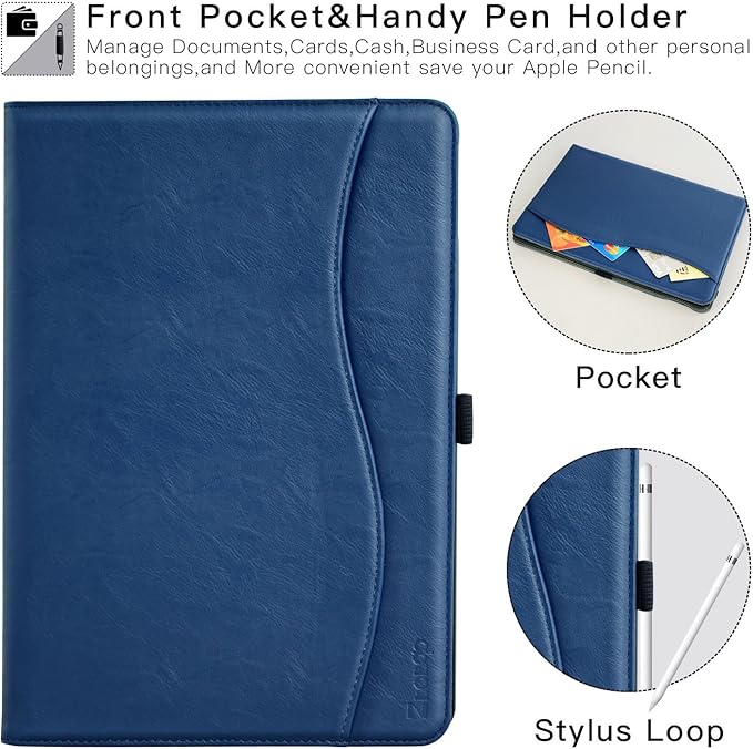 ZtotopCases for iPad Air 3rd Generation 2019/iPad Pro 10.5 Inch 2017, Premium PU Leather Business Folding Stand Folio Cover with Auto Wake/Sleep, Multiple Viewing Angles for iPad Air 3 Gen, Navy Blue