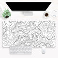 White and Black Topographic Abstract Art Desk Mat - Large XL Gaming Mouse Pad with Stitched Edges, Full Desk Keyboard & Mouse Pad for PC, Laptop, Office Decor (31.5"x15.7")