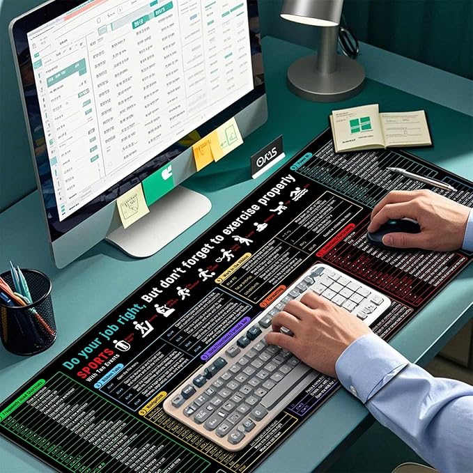 JIALONG Excel Shortcuts Large Gaming Mouse Pad Extra XXL 35.4x15.75 inches Thick Extended Excel Formulas Cheat Sheet Desk Pad Computer Keyboard Mat for MacBook, PC, Laptop, Office Home