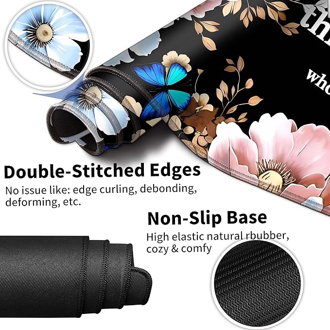Extended Large Mouse Pad Set 31.5 x 15.7 – Christian Floral All-in-One Desk Set with Keyboard Wrist Rest, Mouse Wrist Rest & Coaster, Ergonomic Desk Accessories for Women, Faith-Inspired Office Gift
