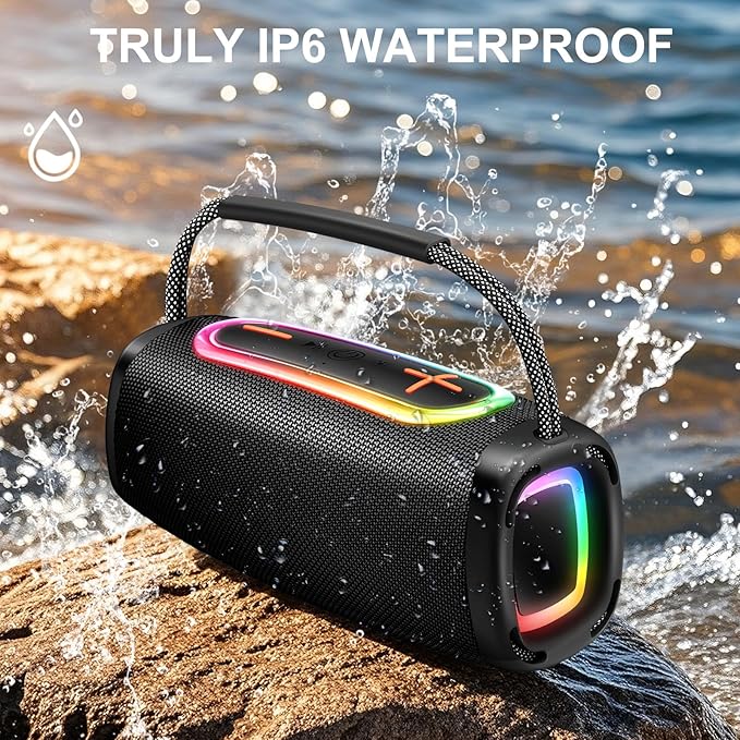 Bluetooth Speaker 6000mAh, 36H Playtime BT5.4 Portable Wireless Speaker with Loud Stereo Sound, IP6 Waterproof, 24W Portable Speaker with RGB Multi-Color Rhythm Lights for Outdoor/Home/Party as Gift