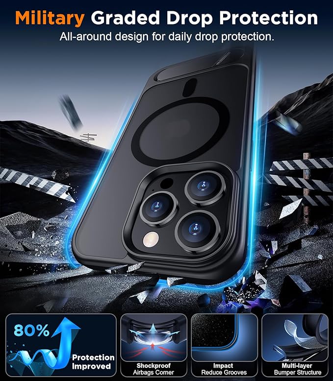 Magnetic Compatible with iPhone 13 Pro Max Case, [Built-in Invisible Kickstand][Compatible with MagSafe] [Military Grade Shockproof] Slim Translucent Matte Phone Case for iPhone 13 Pro Max 6.7"
