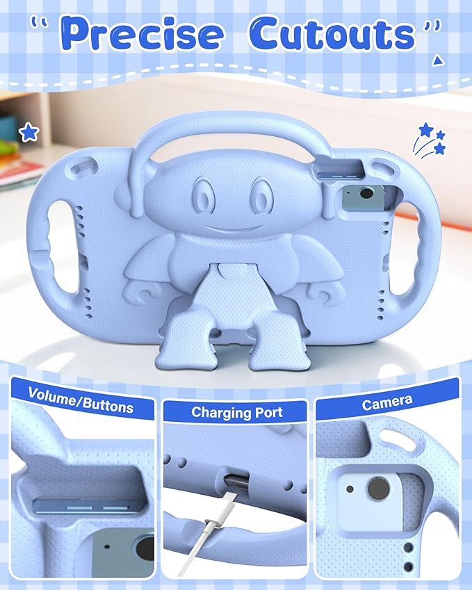 Kids Case for iPad A16 11" 2025 (11th Gen) & 10th Generation 10.9" 2022 & iPad Air 11" M3/M2 & Air 5th/4th Gen & Pro 11, Durable Shockproof Cover with Shoulder Strap Handle Stand, Light Blue