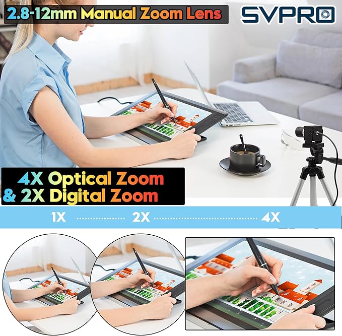 SVPRO 4K 60fps USB Camera with 2.8-12mm Manual Zoom Lens, HDMI/USB3.0 Dual Output, H.264/MJPEG, 4X Optical Zoom Webcam for PC, Mac, Raspberry Pi, Live Streaming, Video Conferencing, TV Monitor