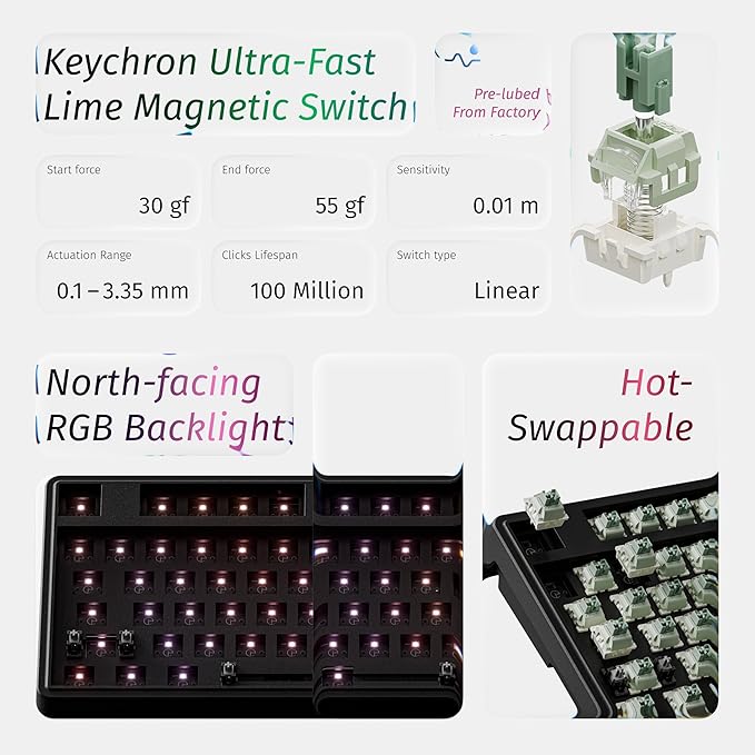 Keychron C3 HE TKL Wired Mechanical Keyboard (80% Layout), Magnetic Switches with Adjustable Actuation, Rapid Trigger, RGB Backlight & Side Lighting, Double-Shot PBT Keycaps – Mac/Windows/Linux