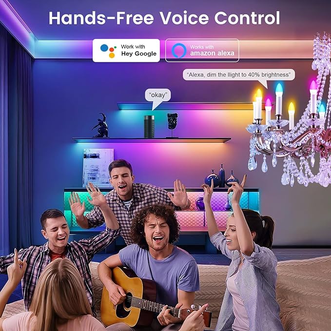 OHLUX Smart Candelabra LED Light Bulbs, 3.5W E12 Base, Compatible with Alexa Google Assistant, Color Changing Bulbs with 16 Million Colors, 2.4GHz WiFi, 4 Pack