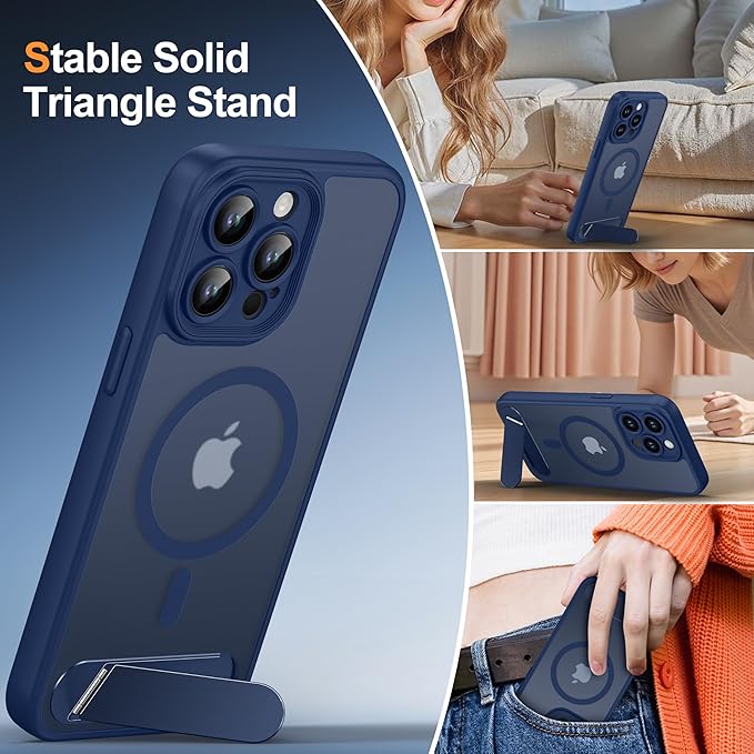 Magnetic Compatible with iPhone 15 Pro Max Case, [Built-in Kickstand][Full Camera Protection][Compatible with MagSafe][Anti-Fingerprint] Shockproof Phone Case for iPhone 15 Pro Max 6.7",Blue