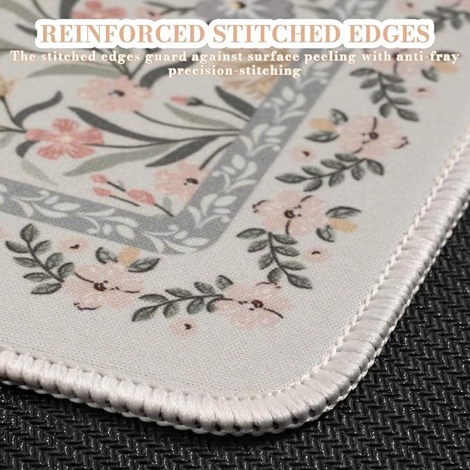 iCasso Aesthetic Small Floral Mouse Pad, Mini Portable Travel Mousepad, Anti-Slip and Comfortable Cloth Mouse Mat 7.9"x9.5" with Stitched Edges for Computer, Laptop, Office, Home(Gray Floral)