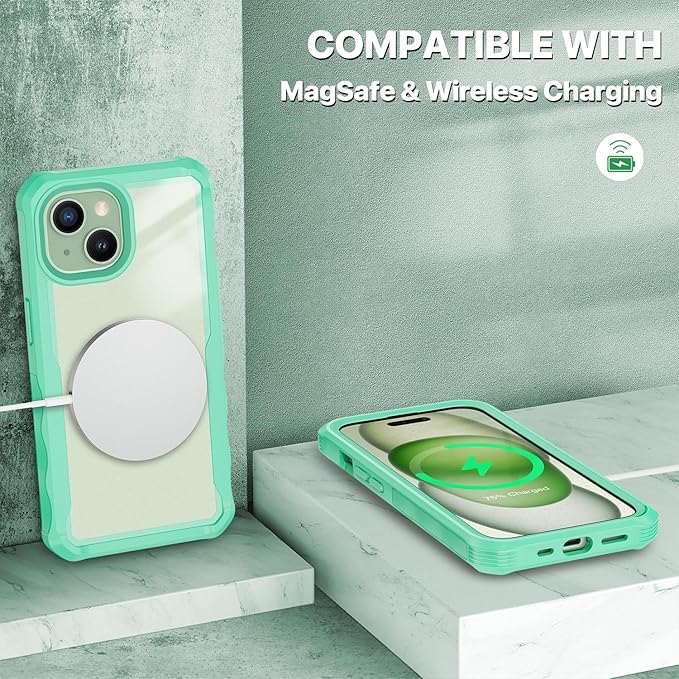 CENHUFO Privacy for iPhone 15 Case, Full Body Phone Case with Built-in 9H Tempered Glass Privacy Screen Protector and Camera Lens Protector, Anti Peep Spy Shockproof Bumper Clear Cover - Green