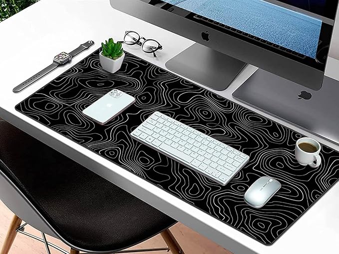 Rinaze Extra Large Gaming Mouse Pad with Black Topographic, XXL Mousepad, Big Mouse Mat Desk Pad, Non Slip Keyboard Pad for Gaming Computer Laptop PC Office Desk Accessories