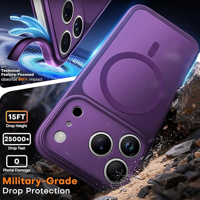 TAURI for iPhone 17 Pro Case, Compatible with MagSafe, (Full Camera Protection) Camera Control Cover Solid-Color Matte Magnetic Phone Case for 17 Pro 6.3", Purple