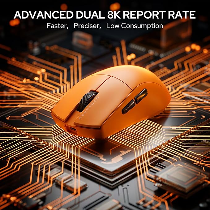 Redragon M916 ULT Wireless 8K Polling Rate Gaming Mouse, 54G Ultra-Lightweight 30,000 Max DPI Gaming Mice w/Ergonomic Natural Grip Build, Full Programmable Buttons, Orange