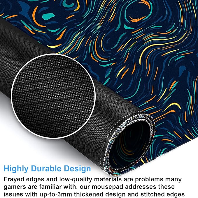 Abstract Starry Sky Swirl Gaming Desk Mat - XXL Large Mouse Pad for Keyboard & Mouse with Stitched Edges, 31.5" x 15.7" Colorful Art