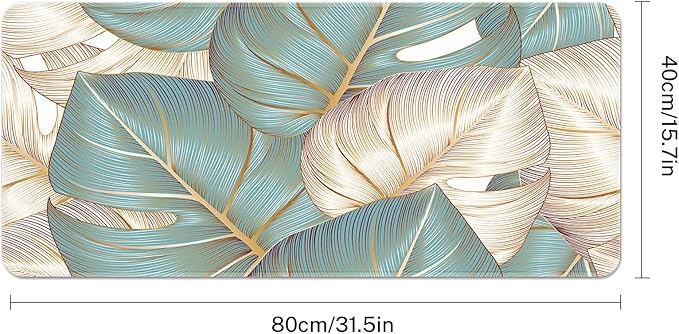 Britimes Large Gaming Mouse Pad Blue Luxury Palm Leaves Non-Slip Desk Pad Keyboard and Mouse Desk Mat for Gamer, Office & Home, 31.5 x 15.7 in