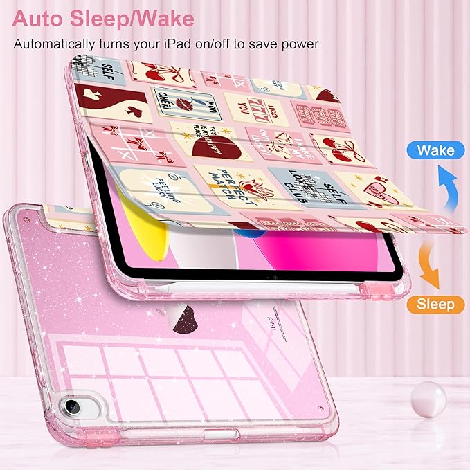DONGKE for iPad Pro 11 inch Case – Fits M5 2025 / M4 2024, Shockproof Sparkling Glitter Acrylic Back, Pencil Holder, Trifold Stand, Auto Sleep/Wake & Touch ID Support - Lucky You