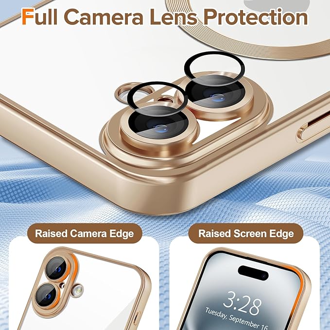 Hython Magnetic Clear for iPhone 16 Case with Camera Lens Protector [Compatible with MagSafe] Luxury Plating Edge Slim Soft TPU Cover Protective Phone Case for iPhone 16 6.1", Matte Desert Brown