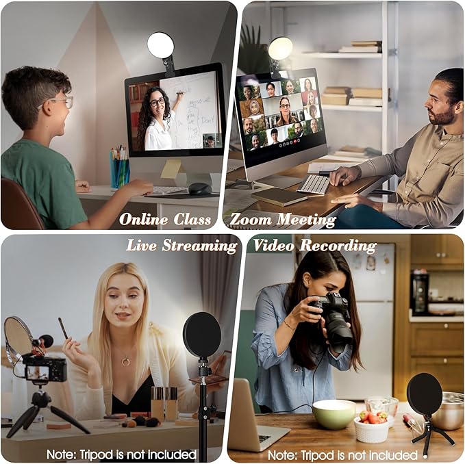 Mojimdo Lighting for Video Recording, Video Light Clip on Desktop Monitor, 3 Dimmable Color & 5 Brightness Level Webcam Light for Meet Lighting/Remote Working/Self Broadcasting/Live Streaming - 4.7''