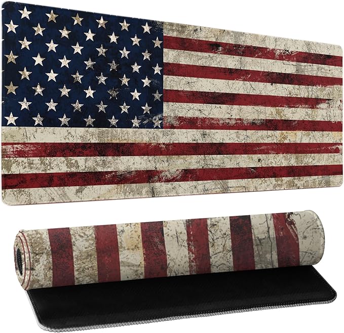 American Flag Mouse Pad Extended Large 31.5x11.8 in USA Flag Desk Mat Independence Day Large Mousepad Non-Slip Rubber Base Stitched Edge Gaming Mousepad PC Computer Desk Pad for Work Desktop
