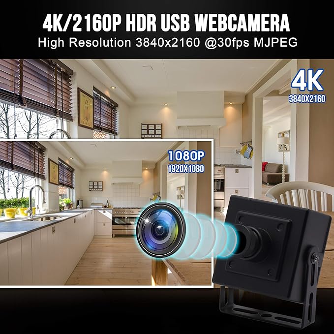 ELP 4K Mini USB Camera with 3.6mm Lens and 3840x2160 HD Resolution for MAC/Windows/Linux/Raspberry Pi