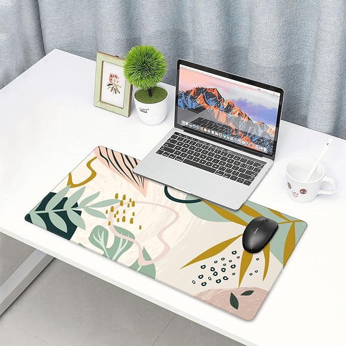 Desk Mat,Tropical Leaves Summer Plants Extended Gaming Mouse Pad for Office Work & Game,Computer Keyboard Mouse Mat Desk Non-Slip Rubber Base Large Mousepad with Stitched Edges, 31.5x15.7inch