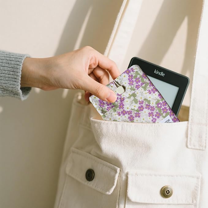 Padded eReader Sleeve Tablet Bag Pouch for eReader Paperwhite, Colorsoft,Signature Edition, Voyage,Scribe/Kobo eReader,Floral Book Protector for Paperbacks and Small Hardcovers(Purple, Small)