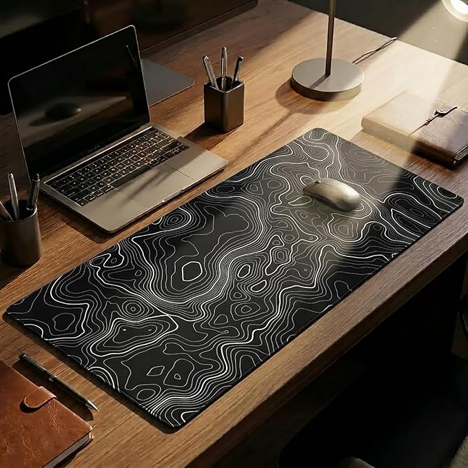 AQQA Mouse Pad,Extended Large Gaming Mousepad mat with Non-Slip Rubber Base,Topographic Map Lines Contour Geographic Background,for Gaming Office Laptop Computer Men Women(29.5x16 Inch,Black)