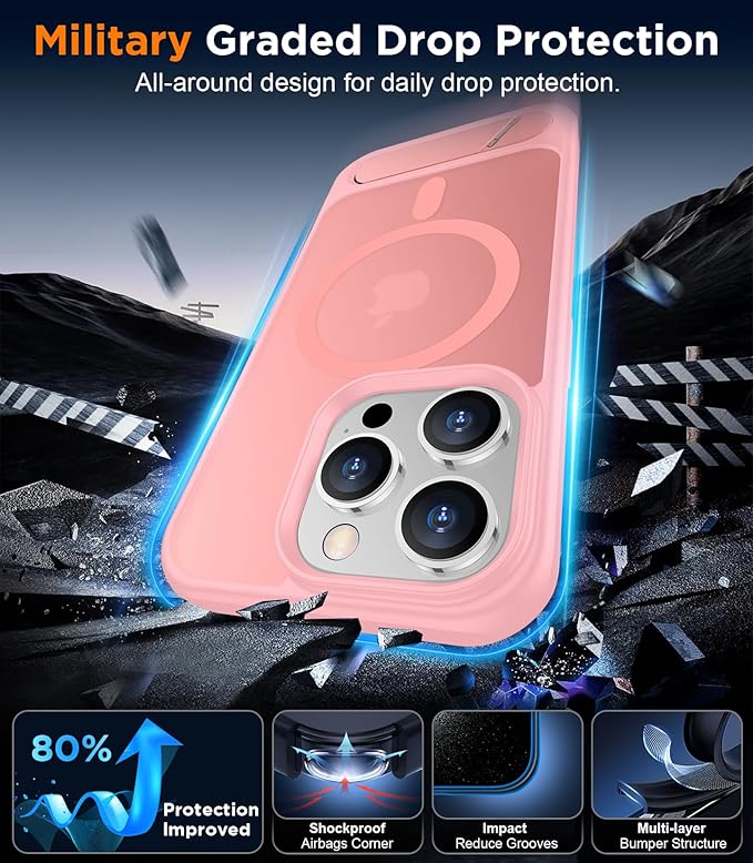 Magnetic Compatible with iPhone 14 Pro Case, [Built-in Invisible Kickstand][Compatible with MagSafe] [Military Grade Shockproof] Slim Translucent Matte Phone Case for iPhone 14 Pro 6.1"