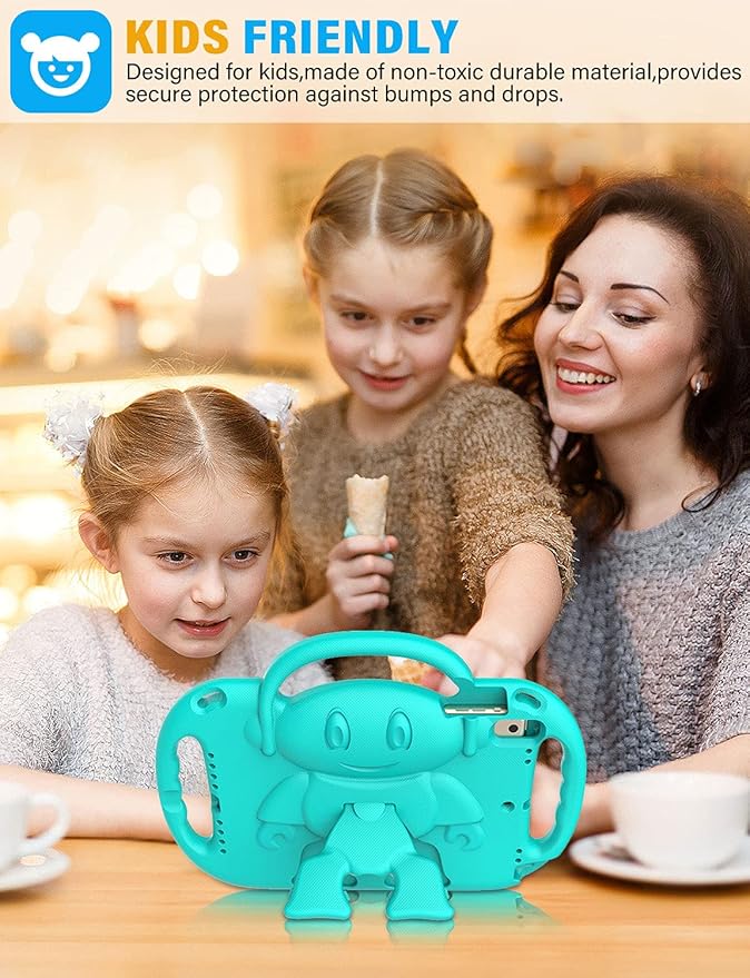 SUPLIK Kids Case for iPad 5th/6th Generation (9.7 inch, 2017/2018), iPad Air 1 & Air 2 & Pro 9.7 Case with Shoulder Strap Handle Stand for Apple iPad 5/6 & iPad Air 1st/2nd Gen, Cyan