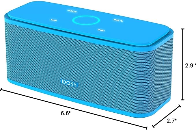 DOSS SoundBox Touch Wireless Bluetooth Speaker-12W HD Sound with Rich Bass, IPX5 Waterproof, 20H Playtime, Handsfree, for Gatherings, Home, Office, Outdoor, Travel-Blue