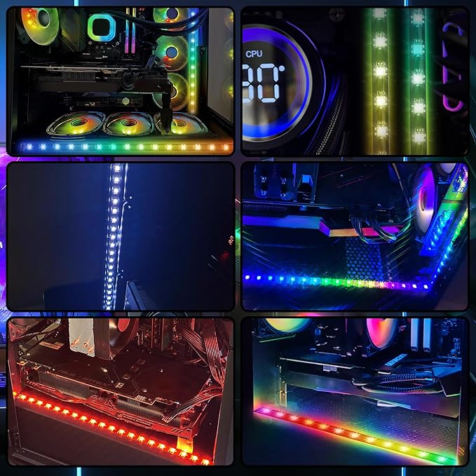 40cm Magnetic ARGB LED Strip for PC Case, Silicone Encased 24 LEDs, 5V 3-Pin Addressable RGB Light Sync with Motherboard