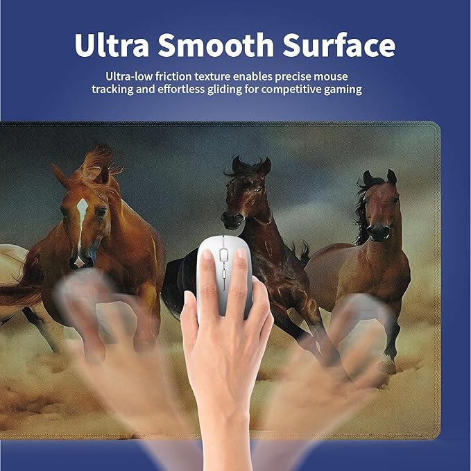 Wknoon. Extra Large Gaming Mouse Pad (31.5" x 11.8") with Durable Stitched Edges – Galloping Horses in The Sand Magnificent Scene, Running Animals Equine Themed Extended XXL Desk Mat