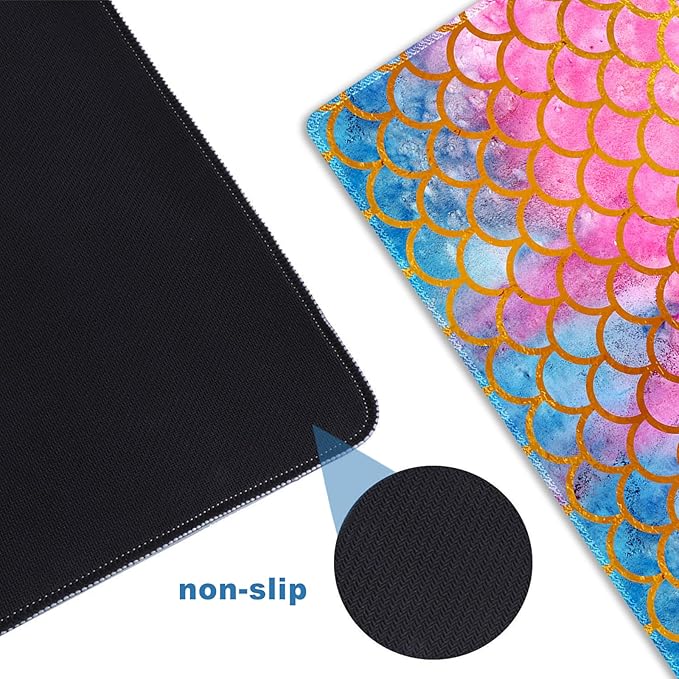 ARTSO Extended Big Mouse Pad Large, XXL Gaming Mousepad Desk Pad, 35.1x15.7 inch Long Computer Keyboard Mouse Mat Stitched Edge Non-Slip Desk Decor for Home Office, Pink Scale