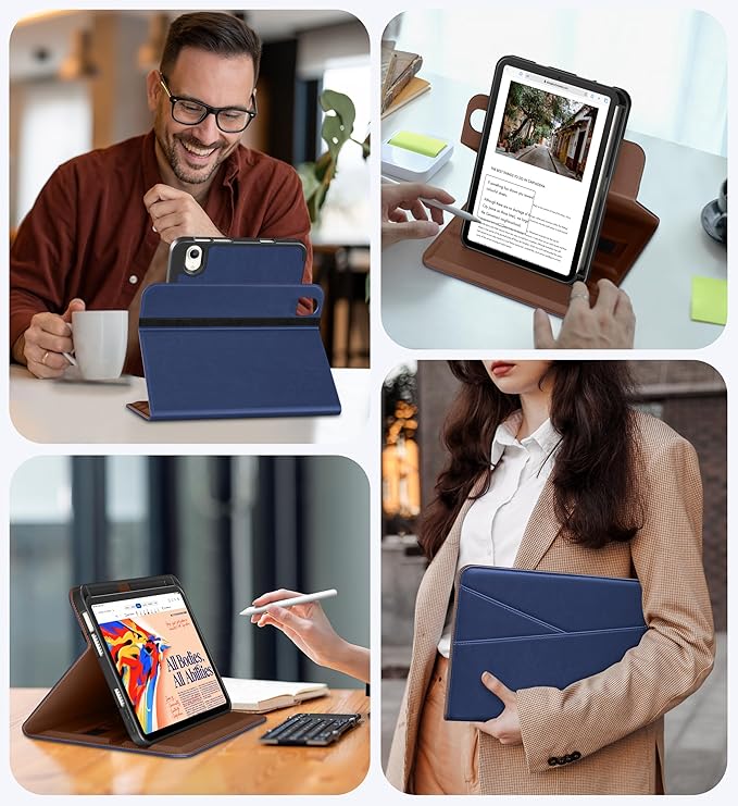 DTTO for iPad mini 7 (A17 Pro) Case, iPad mini 7th / 6th Generation Case (2024/2021), 360 Degree Rotating Premium Leather Folio Stand Cover with Pencil Holder, Navy Blue