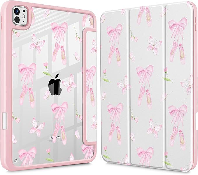 May Chen for iPad Pro 13 Inch Case M5 2025 / M4 2024, Built Pencil Holder & Clear Transparent Print Back Shell Slim Stand Shockproof Tablet Cover, Auto Wake/Sleep, Ballet Shoes