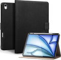 Genuine Leather Case for iPad Air 13 inch M4 2026/M3 2025/M2 2024, with Pencil Holder and Adjustable Stand, Magnetic Closure, Auto Wake/Sleep Cover | Black