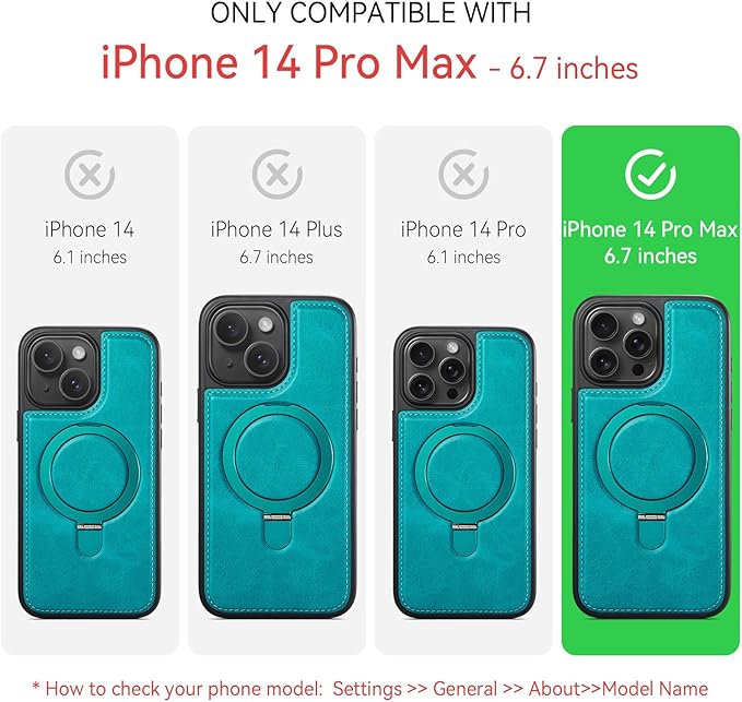 for iPhone 14 Pro Max Case with Stand, Compatible with MagSafe, Slim PU Leather & Durable TPU Protective Phone Cover Drop-Proof with Tempered Glass Screen Protector 6.7", Turquoise