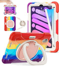 BATYUE Case for iPad mini 7 A17 Pro 2024/iPad Mini 6 2021 8.3 Inch with Pencil Holder, 360 Rotating Stand, Shoulder Strap, Handle Grip, Shockproof Rugged Case for iPad mini 7th/6th Gen, Colourful Red