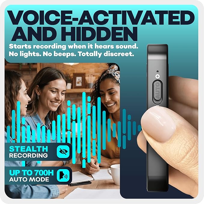 Voice Activated Recorder – Mini Audio Recording Device with Magnetic Mount, Small Portable Digital Recorders, Microphone Devices with AI Smart Noise Reduction, Wireless Sound, 128GB–9000 hrs